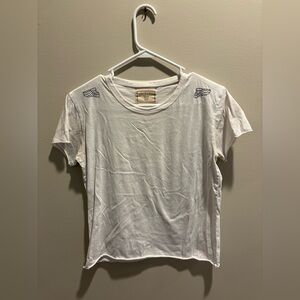 White Short Sleeve Tee with Embroidered Detail